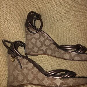 Coach Kinsley Brown Wedge Sandals